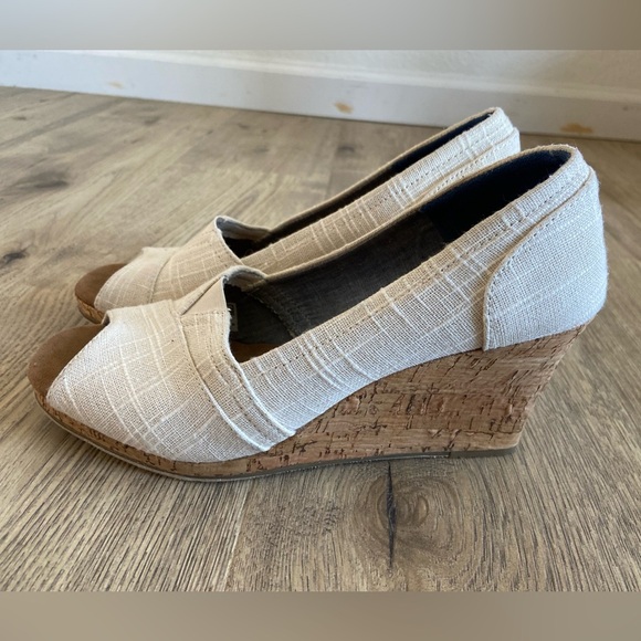 Toms Women’s Peeptoe Sandals Natural Crosshatch Jacquard Espadrilles Size 9.5 - Picture 6 of 9